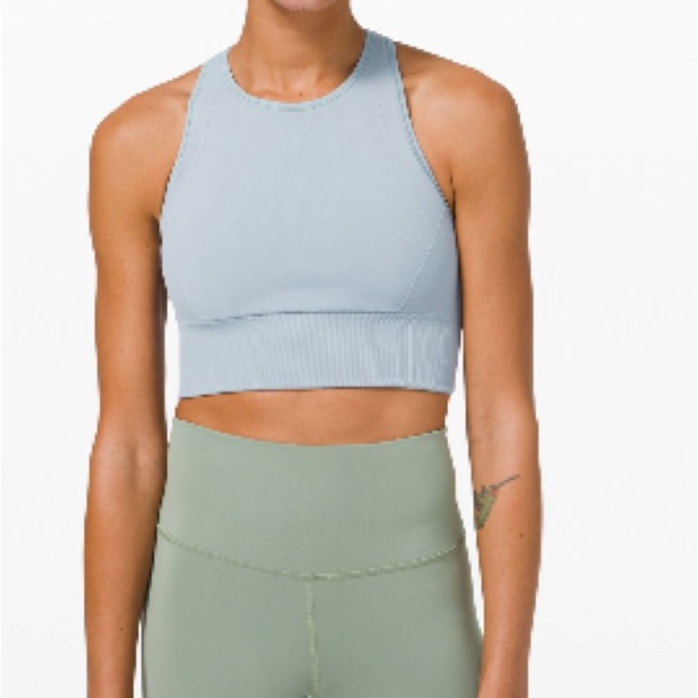 Lululemon Ebb To Train Blue Sports Bra Size 4 Chambray